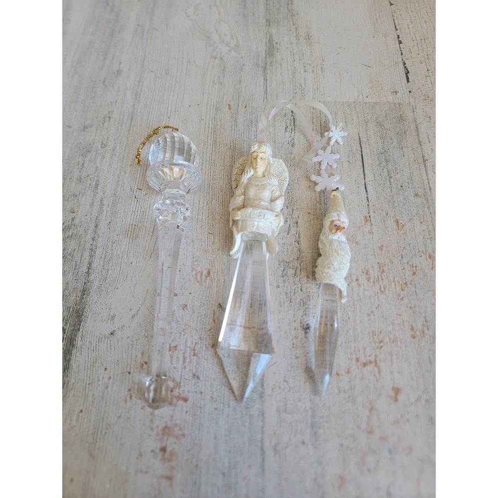 Vintage angel Santa Claus icicle Glitter snowflake ornament Xmas set unique